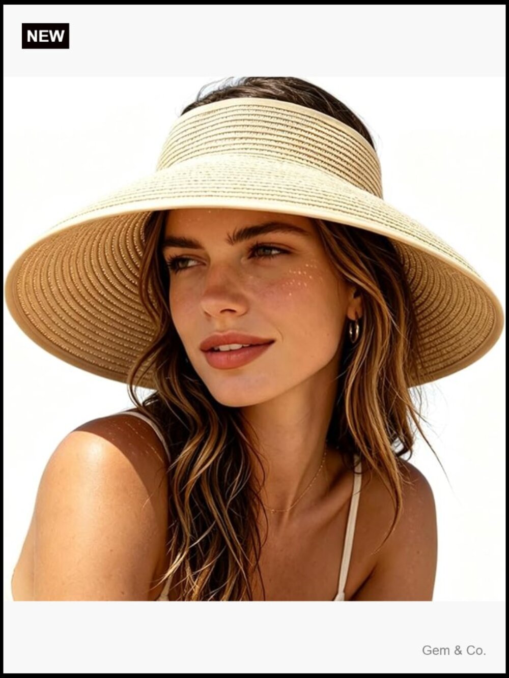 Wide Brim Straw Visor Sun Hat Packable Foldable Travel Visor Ponytail Friendly